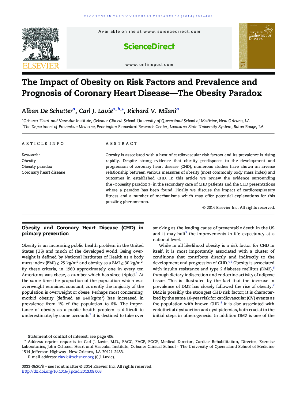 The Impact of Obesity on Risk Factors and Prevalence and Prognosis of Coronary Heart Disease—The Obesity Paradox 