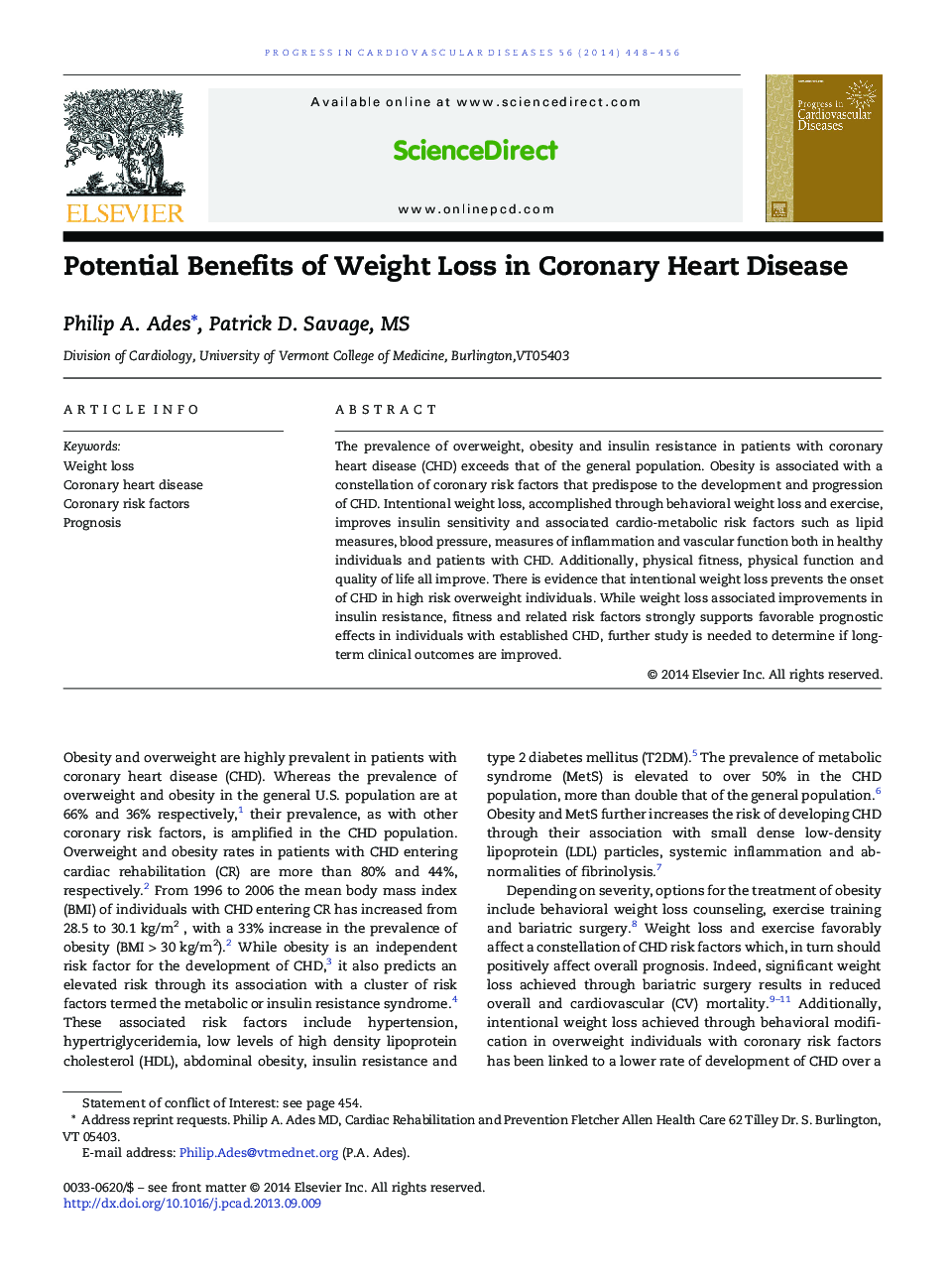 Potential Benefits of Weight Loss in Coronary Heart Disease 