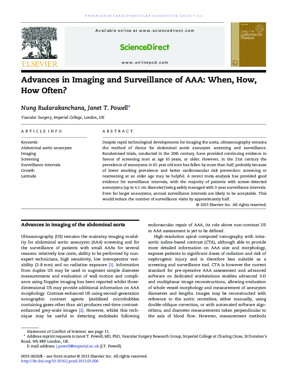 Advances in Imaging and Surveillance of AAA: When, How, How Often? 