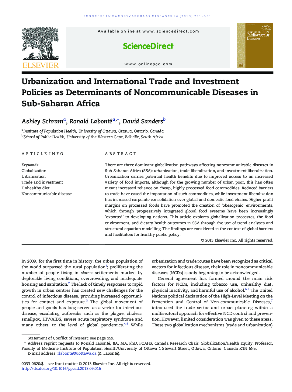 Urbanization and International Trade and Investment Policies as Determinants of Noncommunicable Diseases in Sub-Saharan Africa 