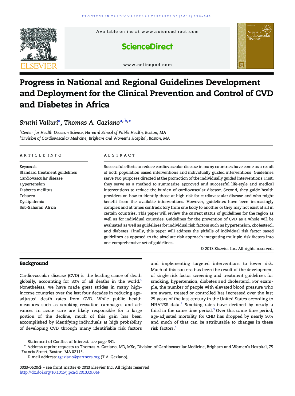 Progress in National and Regional Guidelines Development and Deployment for the Clinical Prevention and Control of CVD and Diabetes in Africa 