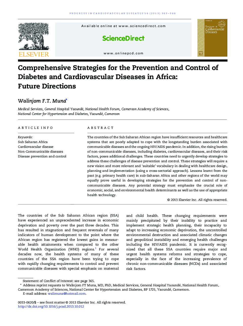 Comprehensive Strategies for the Prevention and Control of Diabetes and Cardiovascular Diseases in Africa: Future Directions 