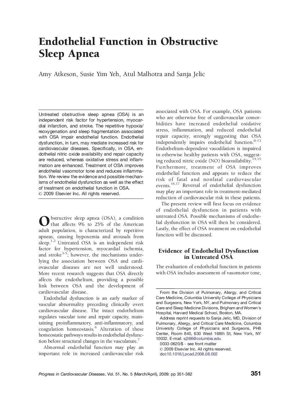 Endothelial Function in Obstructive Sleep Apnea
