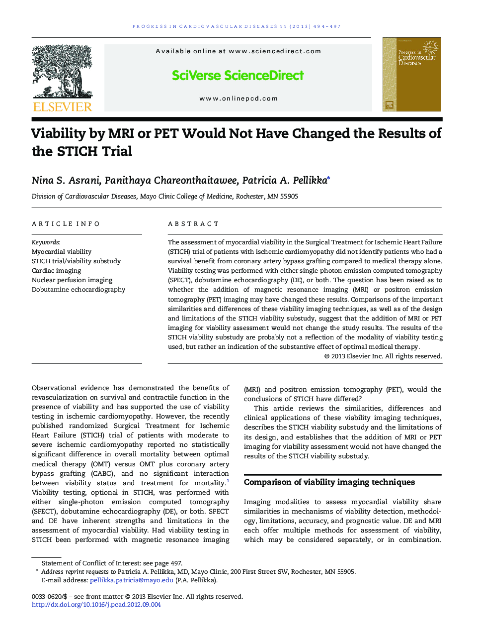 Viability by MRI or PET Would Not Have Changed the Results of the STICH Trial 
