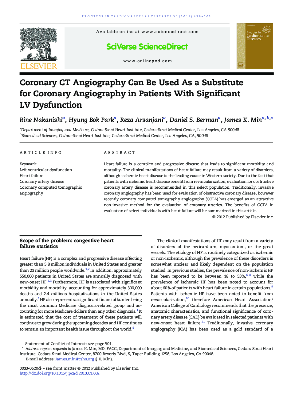 Coronary CT Angiography Can Be Used As a Substitute for Coronary Angiography in Patients With Significant LV Dysfunction 
