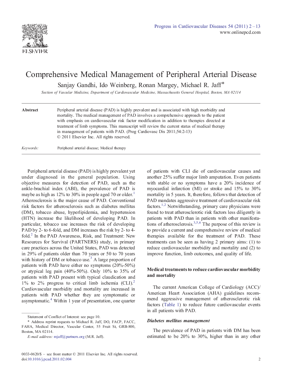 Comprehensive Medical Management of Peripheral Arterial Disease 