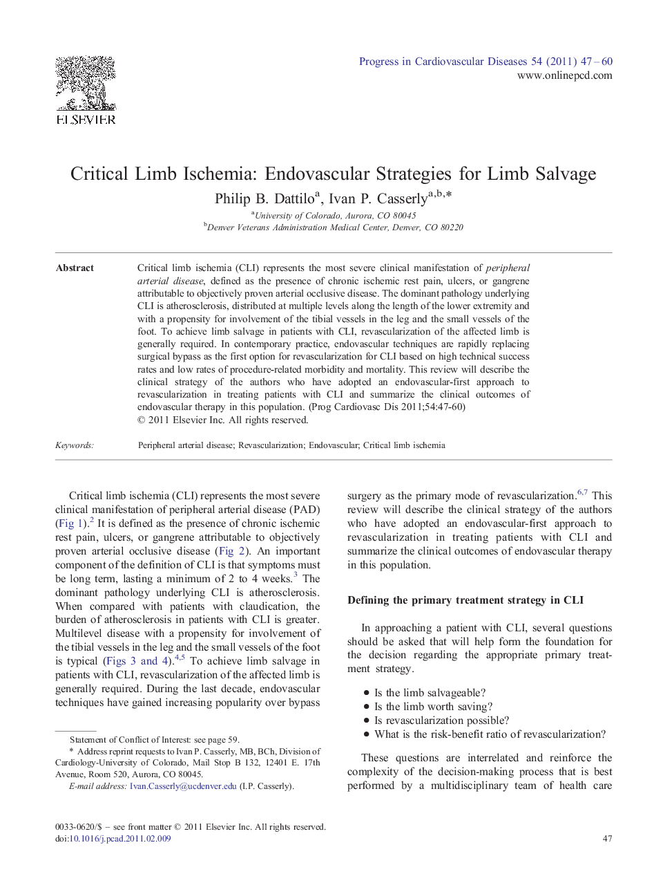 Critical Limb Ischemia: Endovascular Strategies for Limb Salvage 