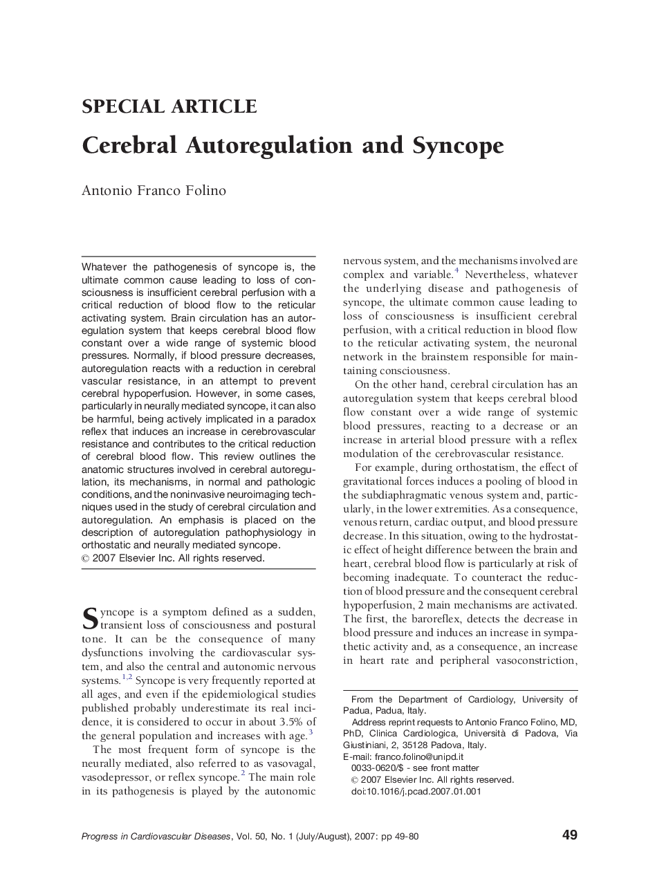 Cerebral Autoregulation and Syncope
