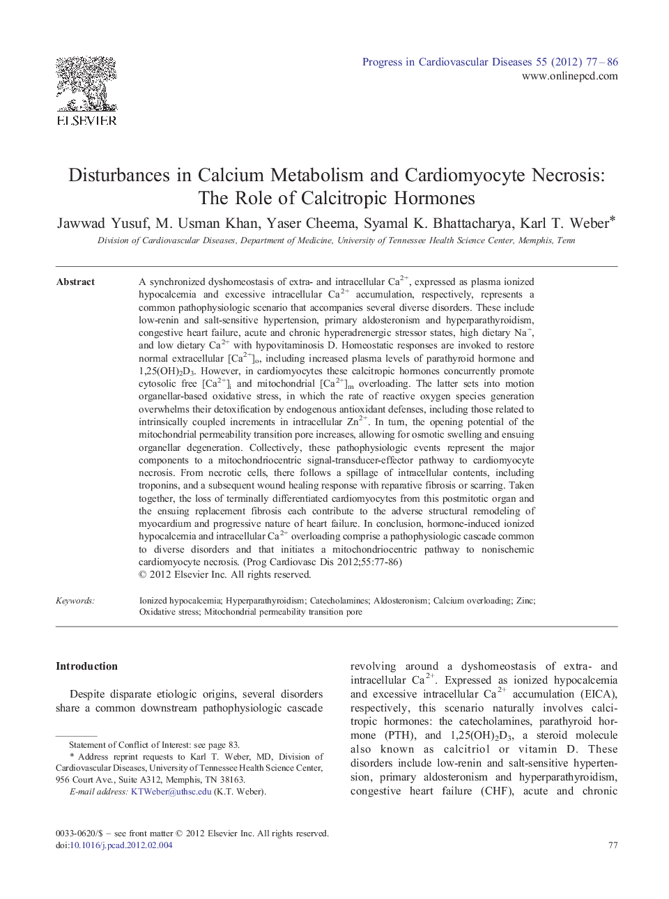 Disturbances in Calcium Metabolism and Cardiomyocyte Necrosis: The Role of Calcitropic Hormones 