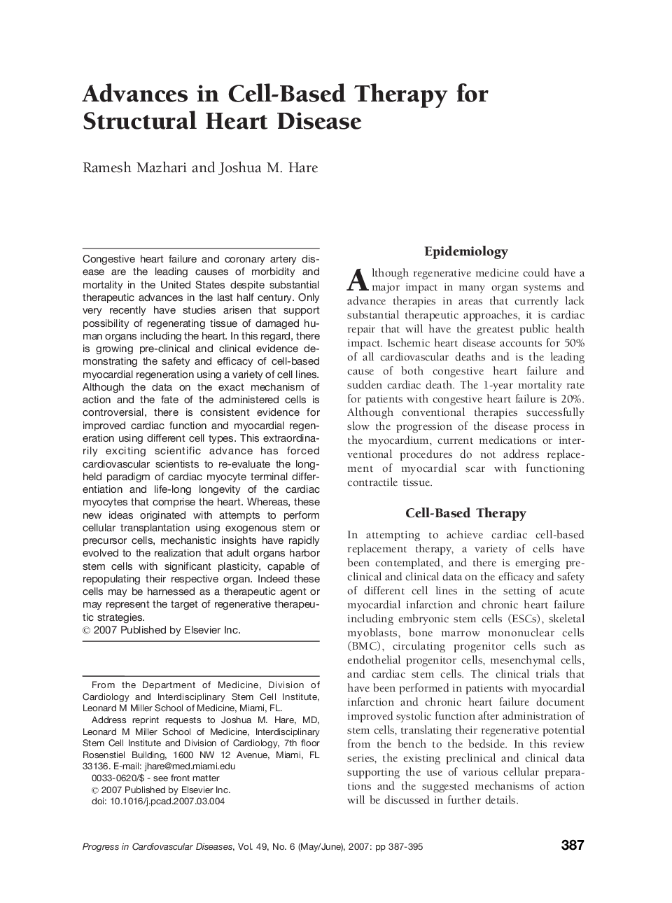 Advances in Cell-Based Therapy for Structural Heart Disease