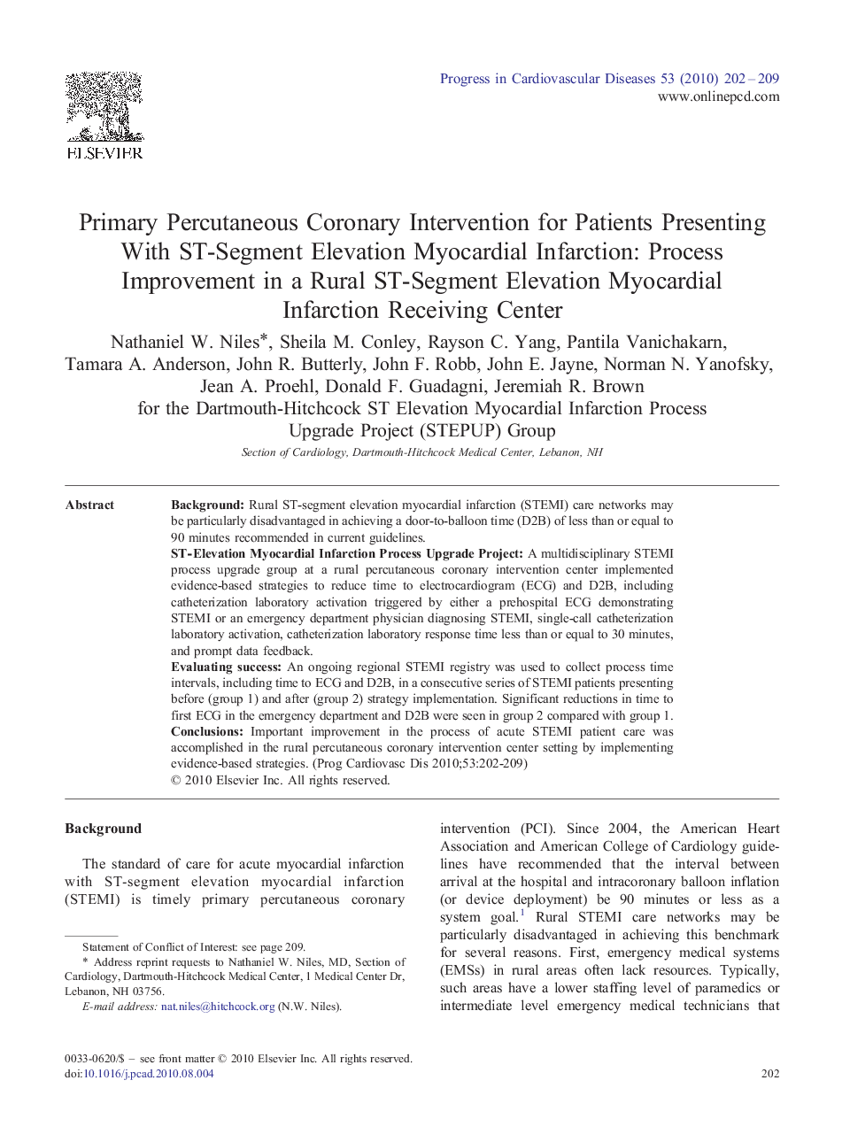 Primary Percutaneous Coronary Intervention for Patients Presenting With ST-Segment Elevation Myocardial Infarction: Process Improvement in a Rural ST-Segment Elevation Myocardial Infarction Receiving Center 