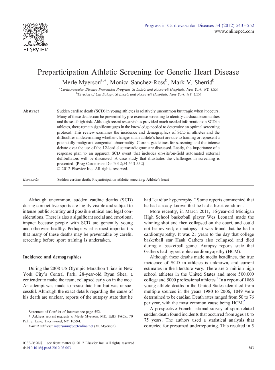 Preparticipation Athletic Screening for Genetic Heart Disease 