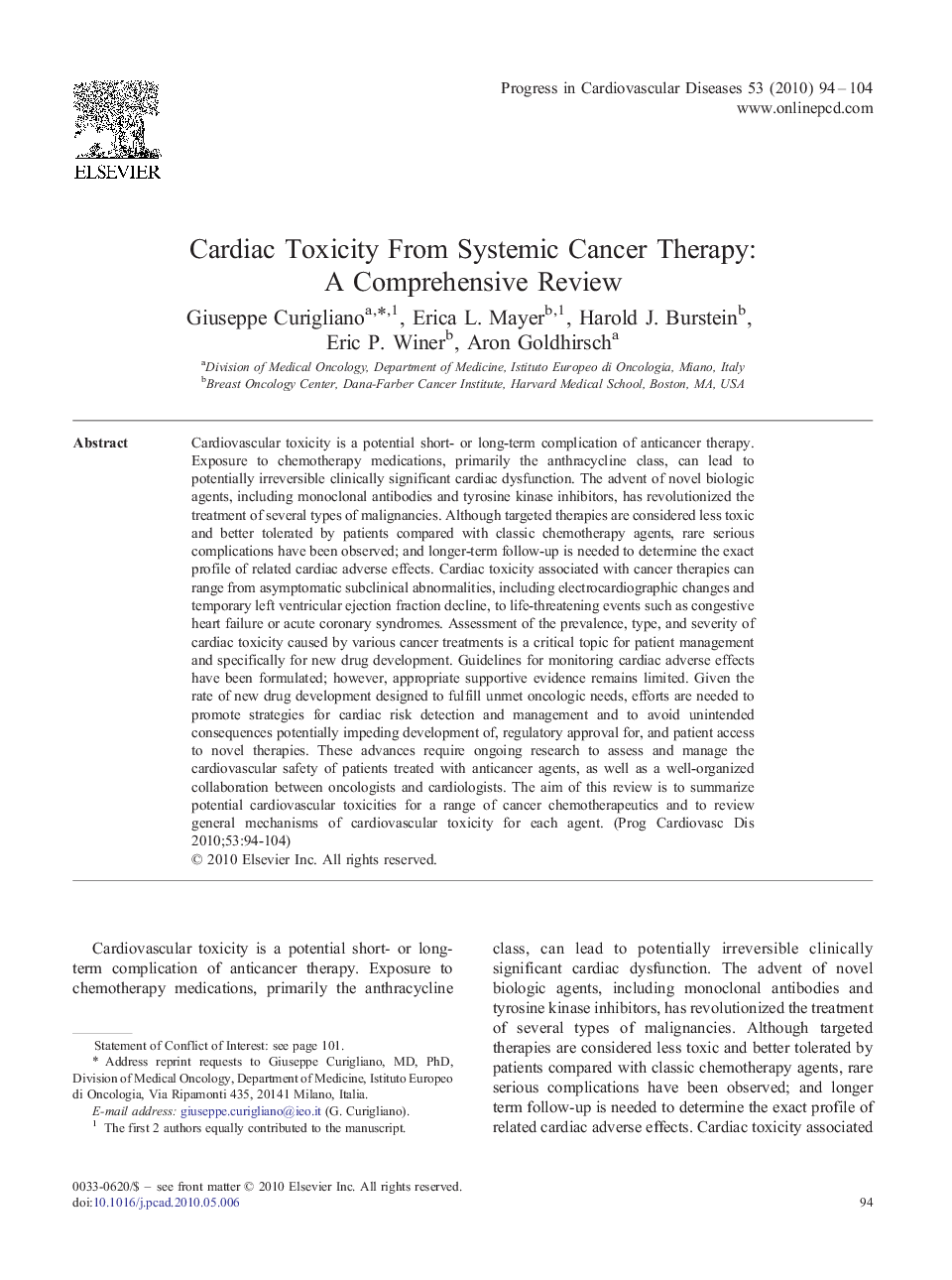 Cardiac Toxicity From Systemic Cancer Therapy: A Comprehensive Review 
