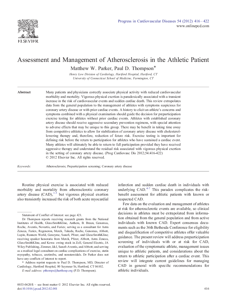 Assessment and Management of Atherosclerosis in the Athletic Patient 