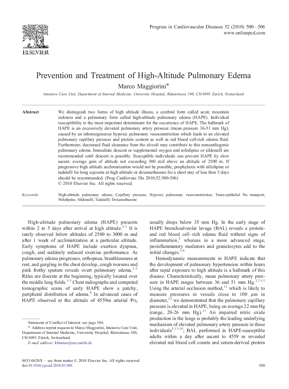 Prevention and Treatment of High-Altitude Pulmonary Edema 