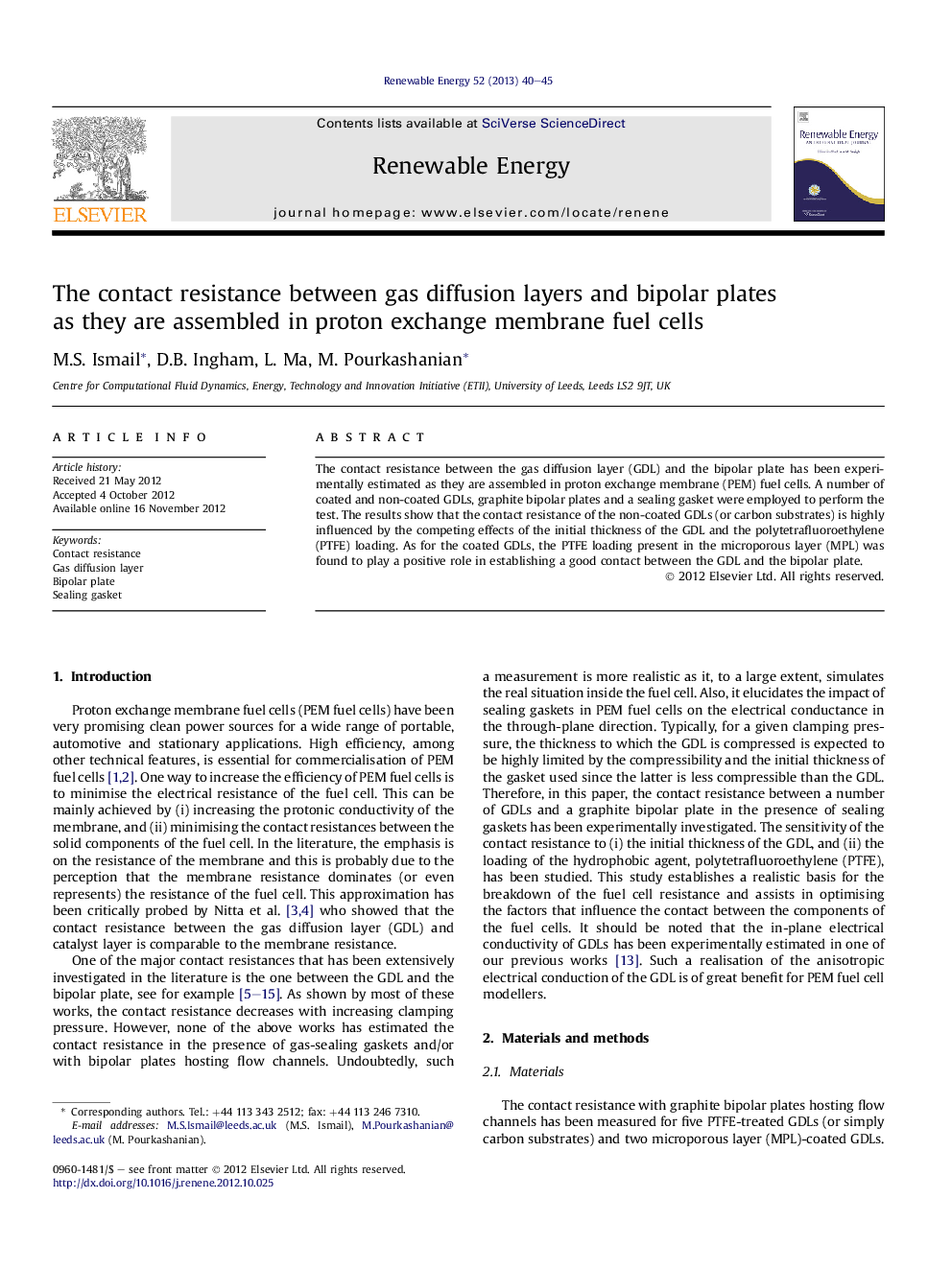 The contact resistance between gas diffusion layers and bipolar plates as they are assembled in proton exchange membrane fuel cells