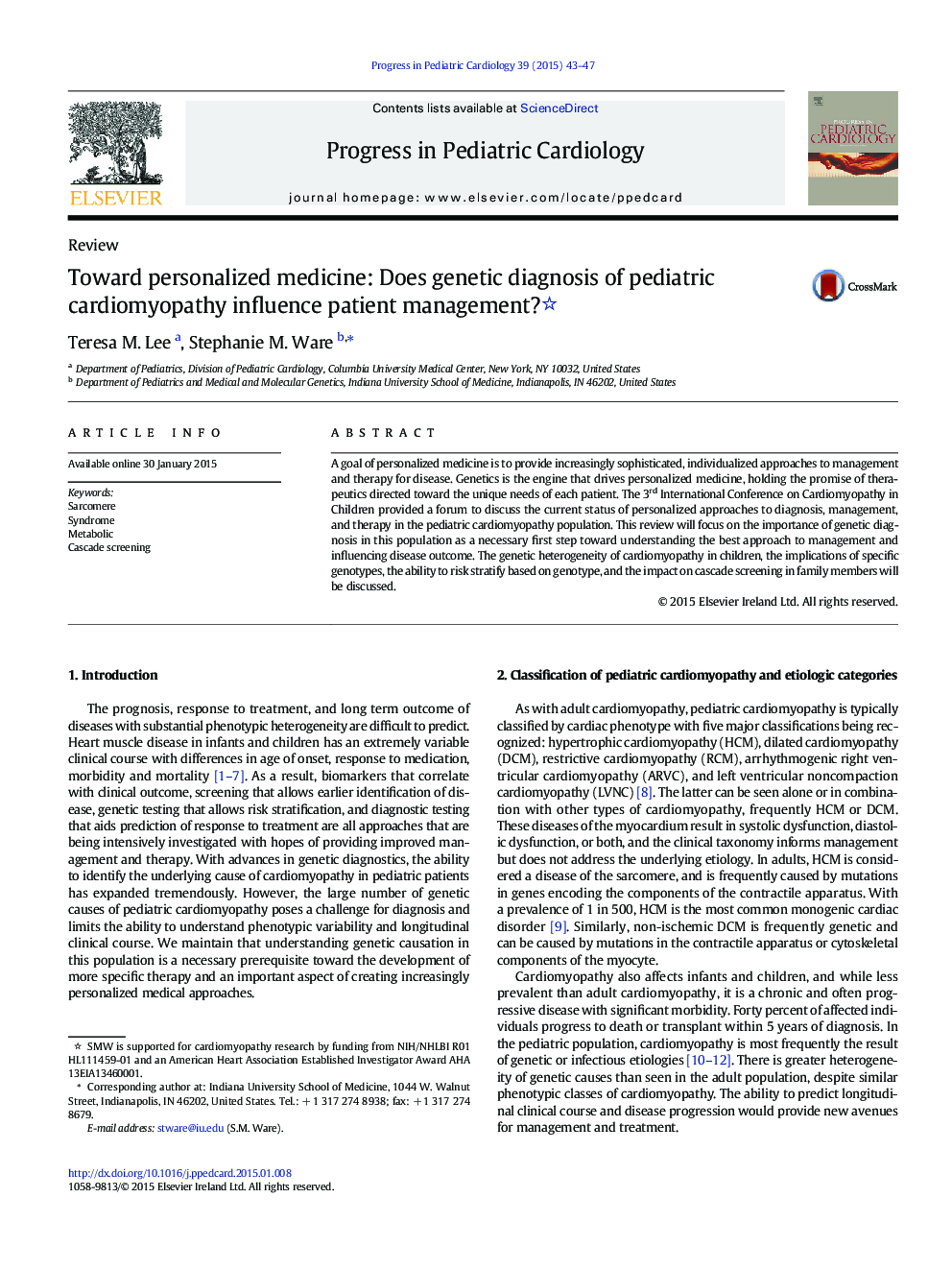 Toward personalized medicine: Does genetic diagnosis of pediatric cardiomyopathy influence patient management? 