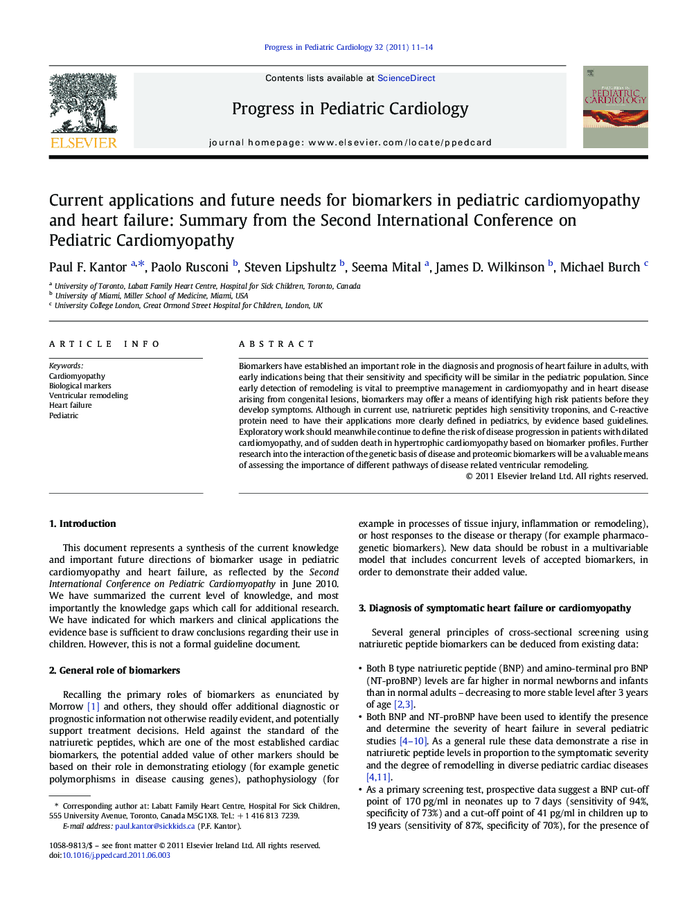 Current applications and future needs for biomarkers in pediatric cardiomyopathy and heart failure: Summary from the Second International Conference on Pediatric Cardiomyopathy