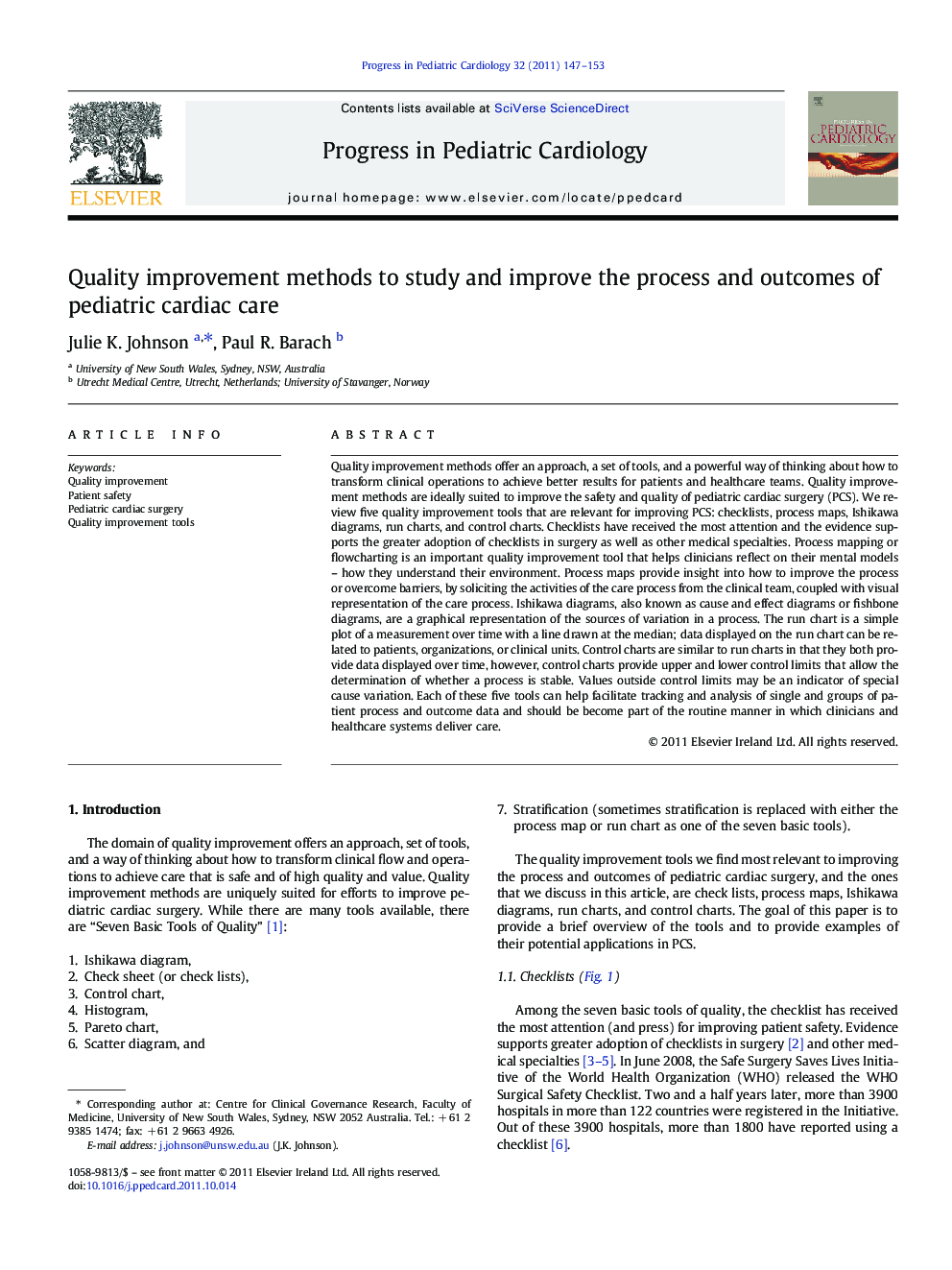 Quality improvement methods to study and improve the process and outcomes of pediatric cardiac care