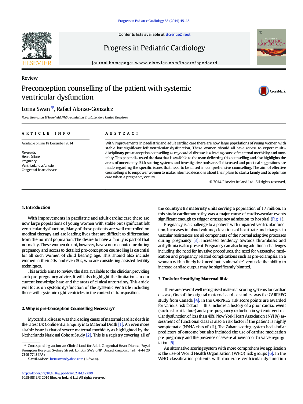 Preconception counselling of the patient with systemic ventricular dysfunction