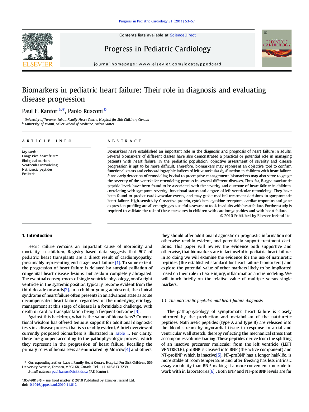 Biomarkers in pediatric heart failure: Their role in diagnosis and evaluating disease progression