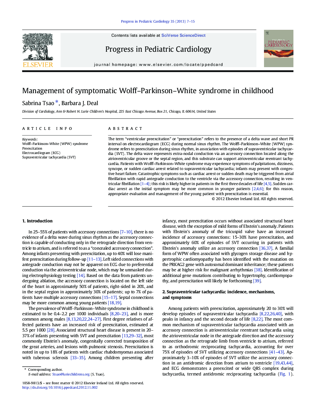 Management of symptomatic Wolff–Parkinson–White syndrome in childhood