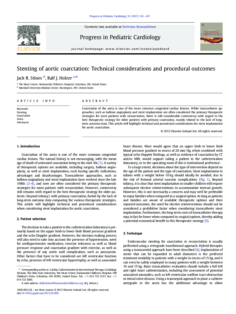 Stenting of aortic coarctation: Technical considerations and procedural outcomes