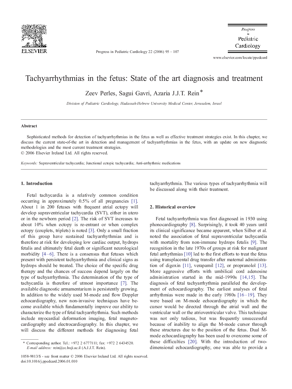 Tachyarrhythmias in the fetus: State of the art diagnosis and treatment