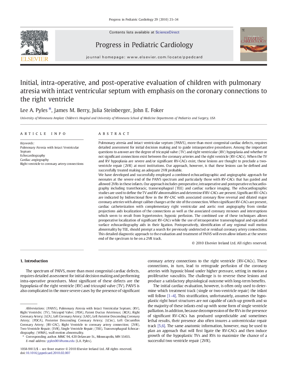 Initial, intra-operative, and post-operative evaluation of children with pulmonary atresia with intact ventricular septum with emphasis on the coronary connections to the right ventricle