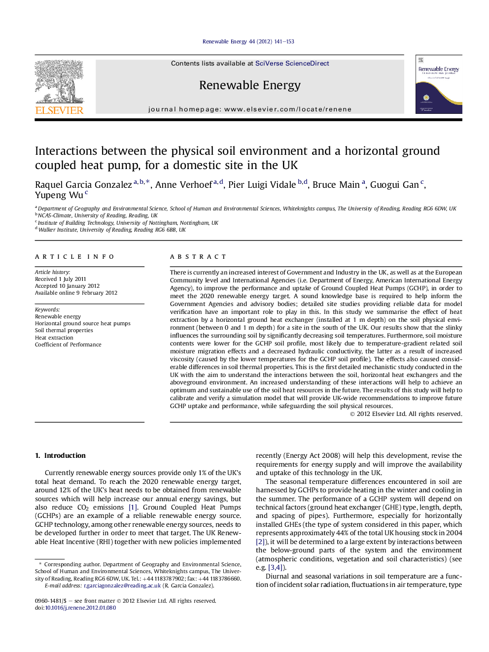 Interactions between the physical soil environment and a horizontal ground coupled heat pump, for a domestic site in the UK