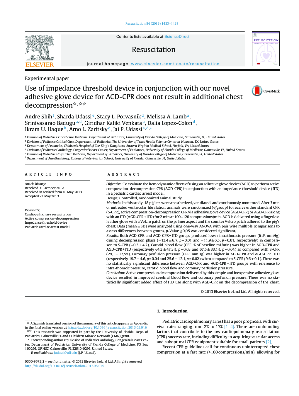 Use of impedance threshold device in conjunction with our novel adhesive glove device for ACD-CPR does not result in additional chest decompression 