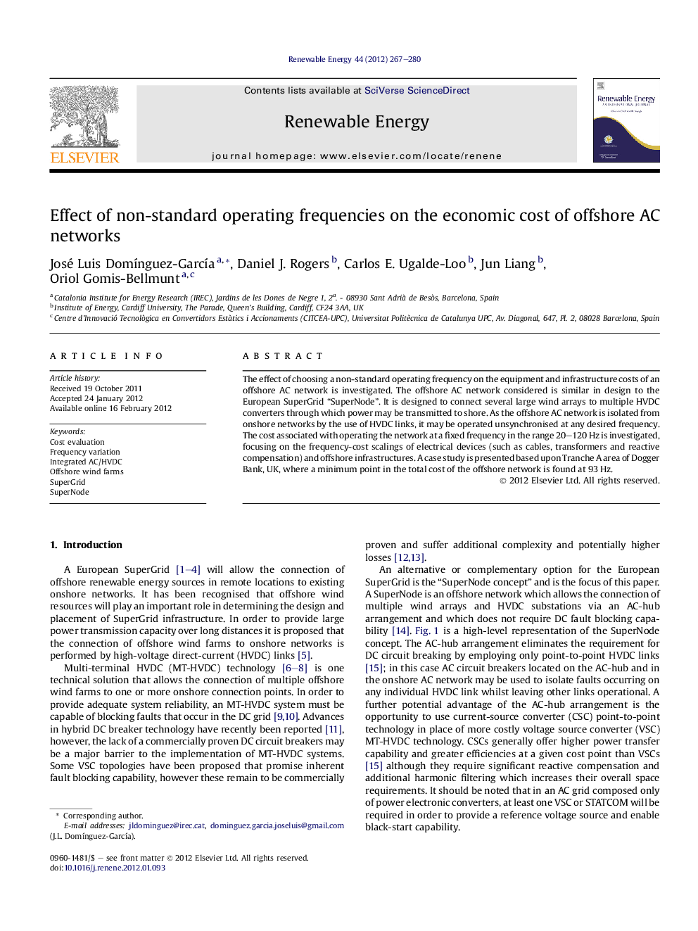 Effect of non-standard operating frequencies on the economic cost of offshore AC networks