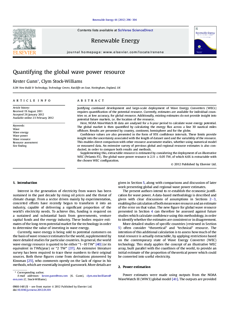 Quantifying the global wave power resource