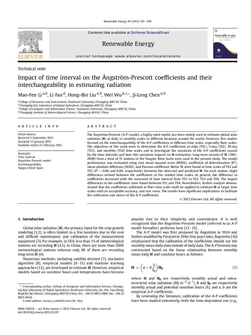 Impact of time interval on the Ångström-Prescott coefficients and their interchangeability in estimating radiation