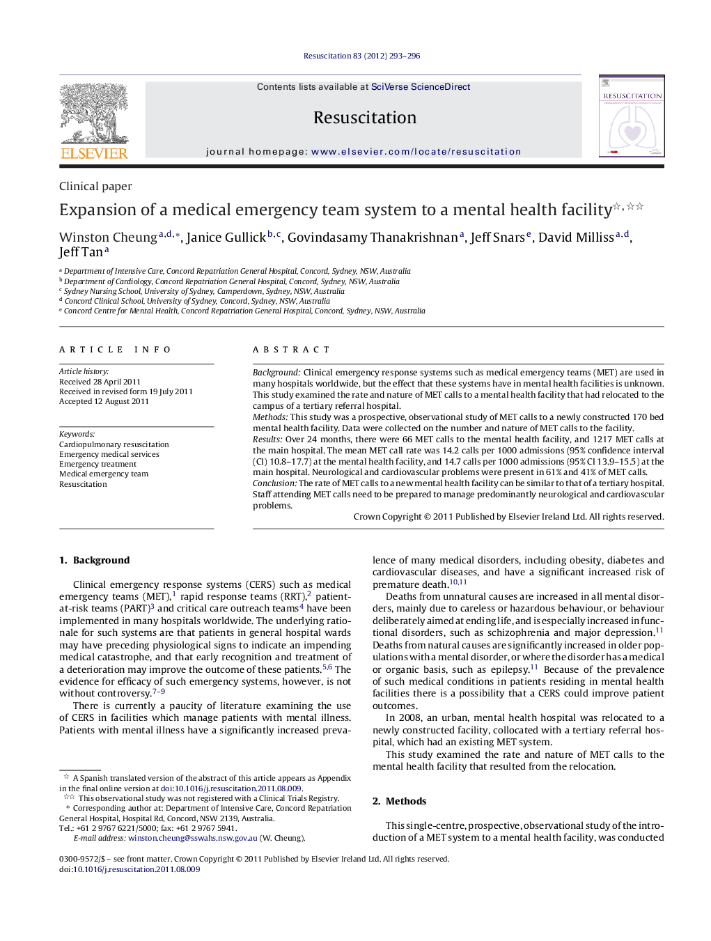 Expansion of a medical emergency team system to a mental health facility 