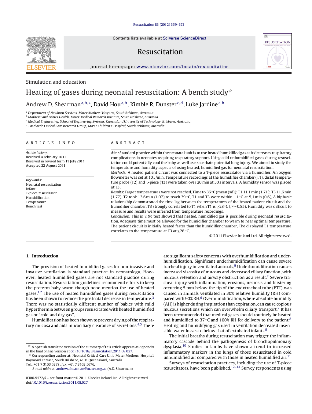 Heating of gases during neonatal resuscitation: A bench study 