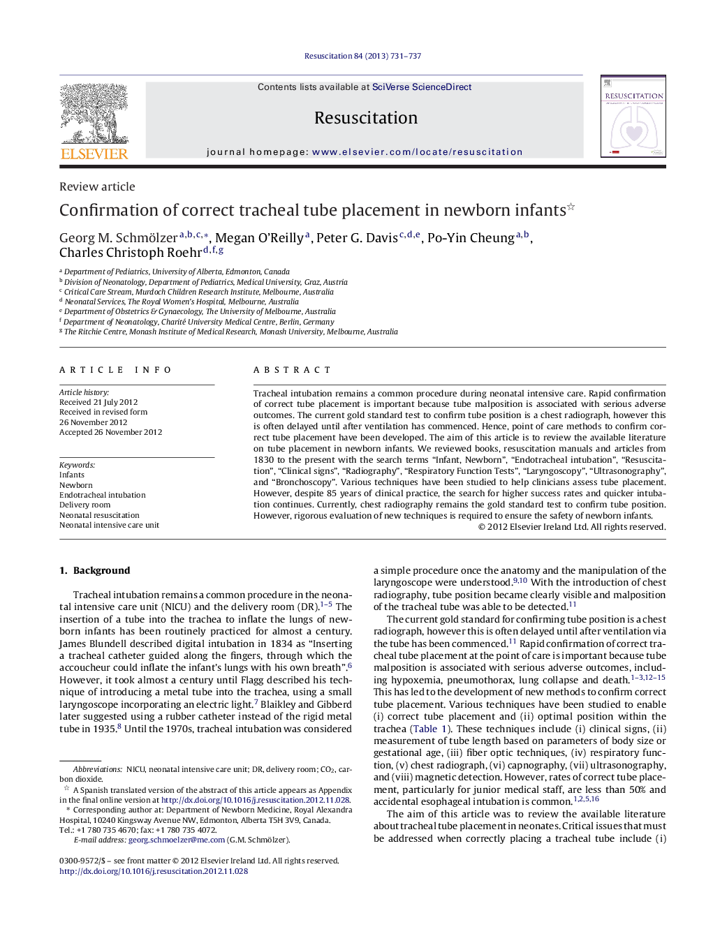 Confirmation of correct tracheal tube placement in newborn infants 