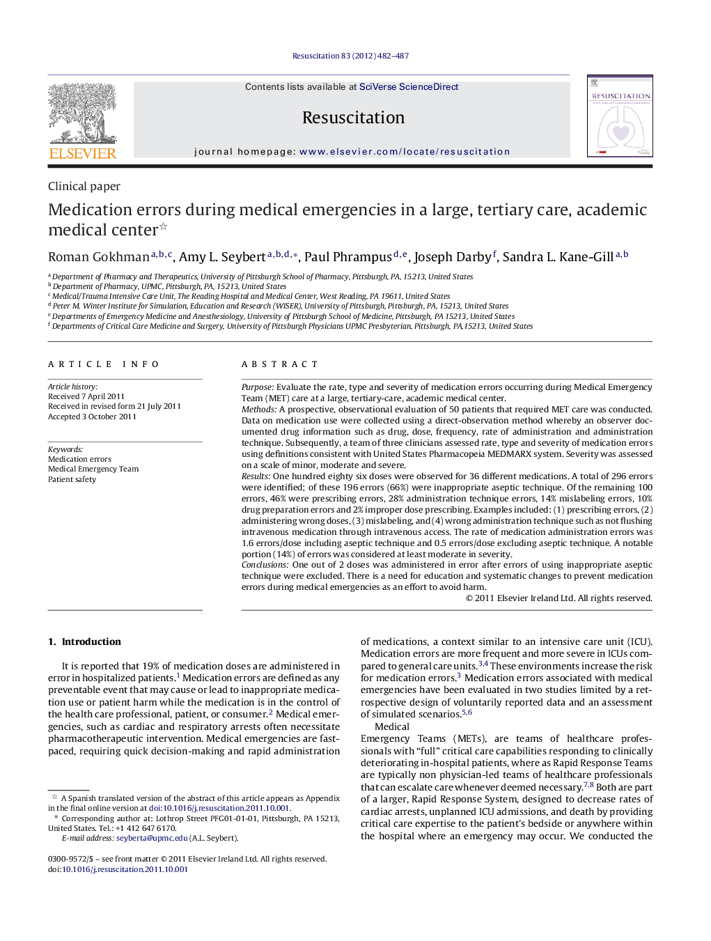 Medication errors during medical emergencies in a large, tertiary care, academic medical center 