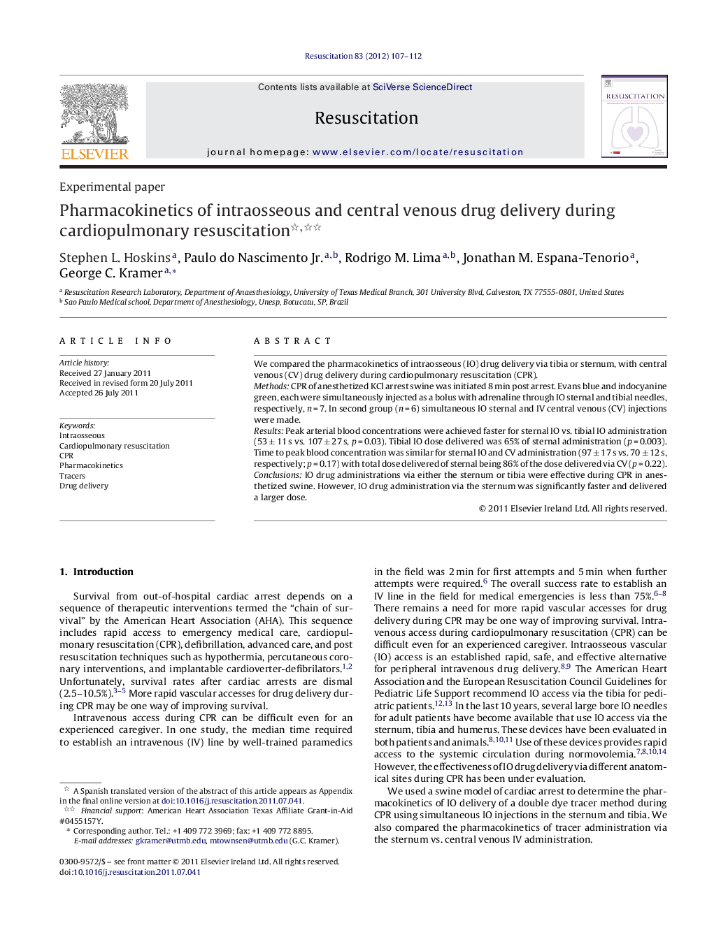 Pharmacokinetics of intraosseous and central venous drug delivery during cardiopulmonary resuscitation 