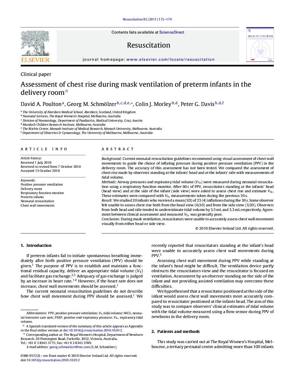 Assessment of chest rise during mask ventilation of preterm infants in the delivery room 