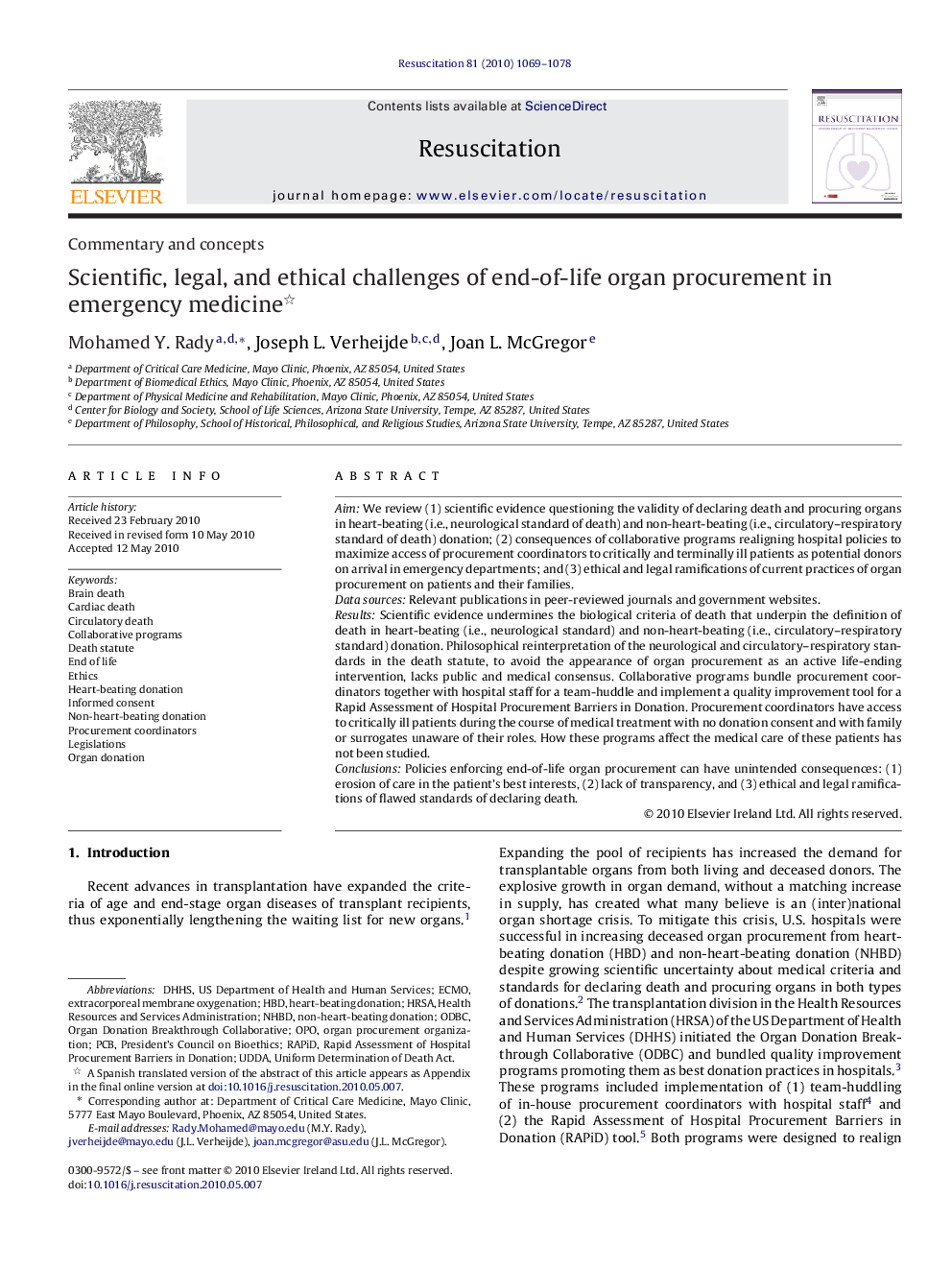 Scientific, legal, and ethical challenges of end-of-life organ procurement in emergency medicine 