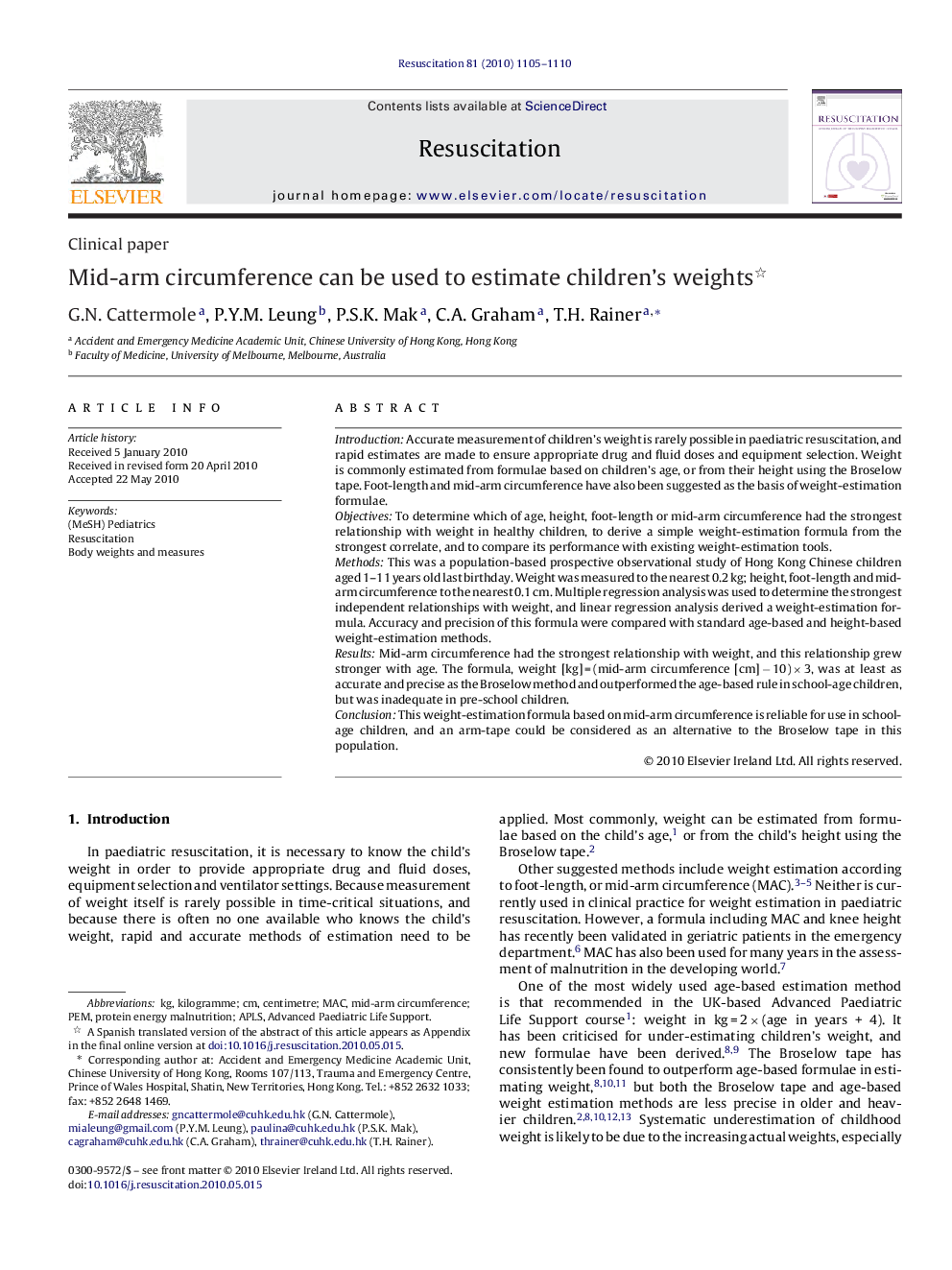 Mid-arm circumference can be used to estimate children's weights 