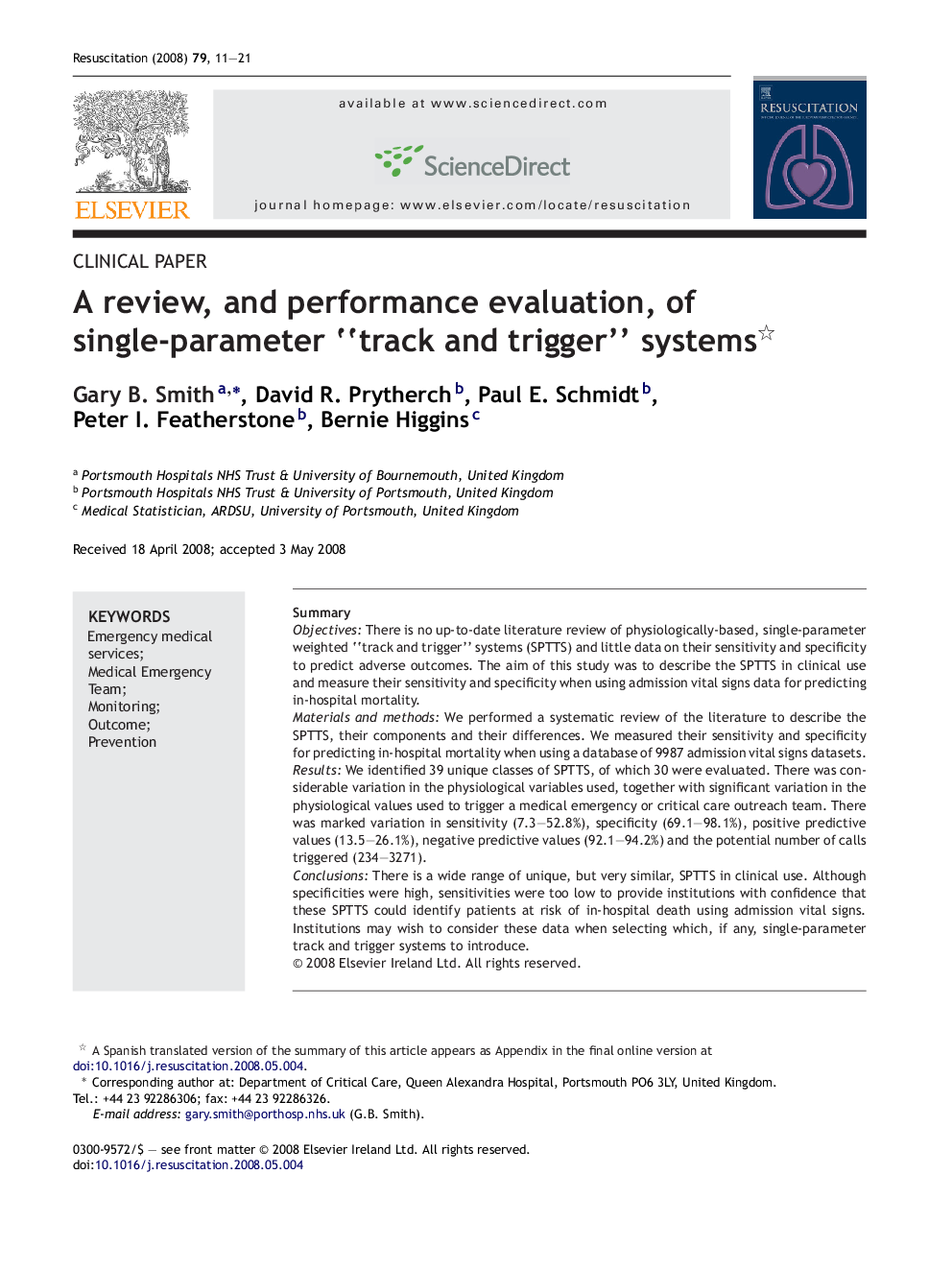 A review, and performance evaluation, of single-parameter “track and trigger” systems 