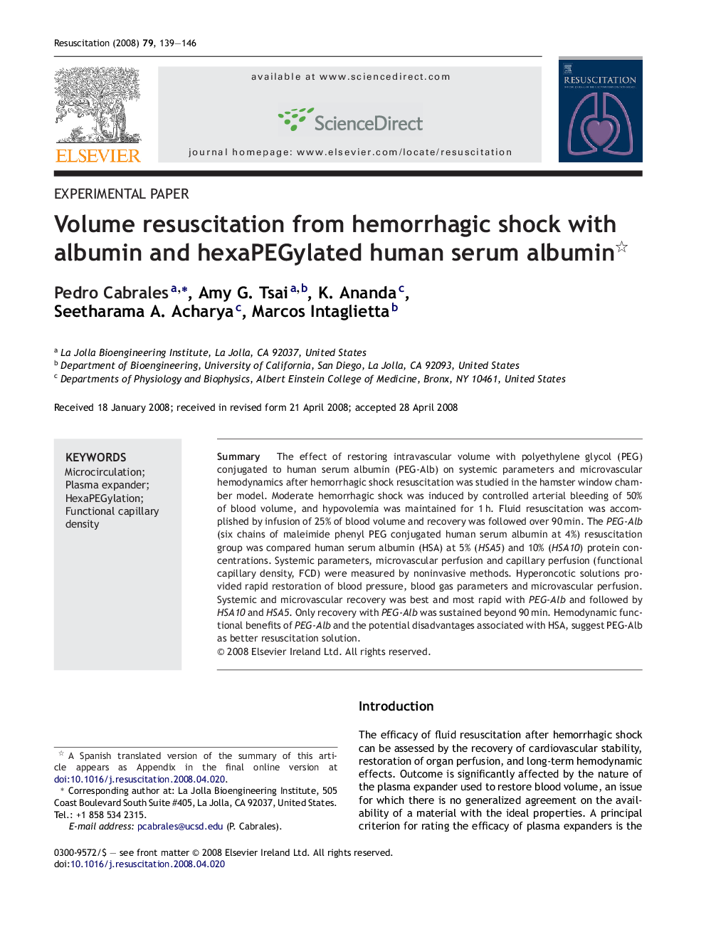 Volume resuscitation from hemorrhagic shock with albumin and hexaPEGylated human serum albumin 