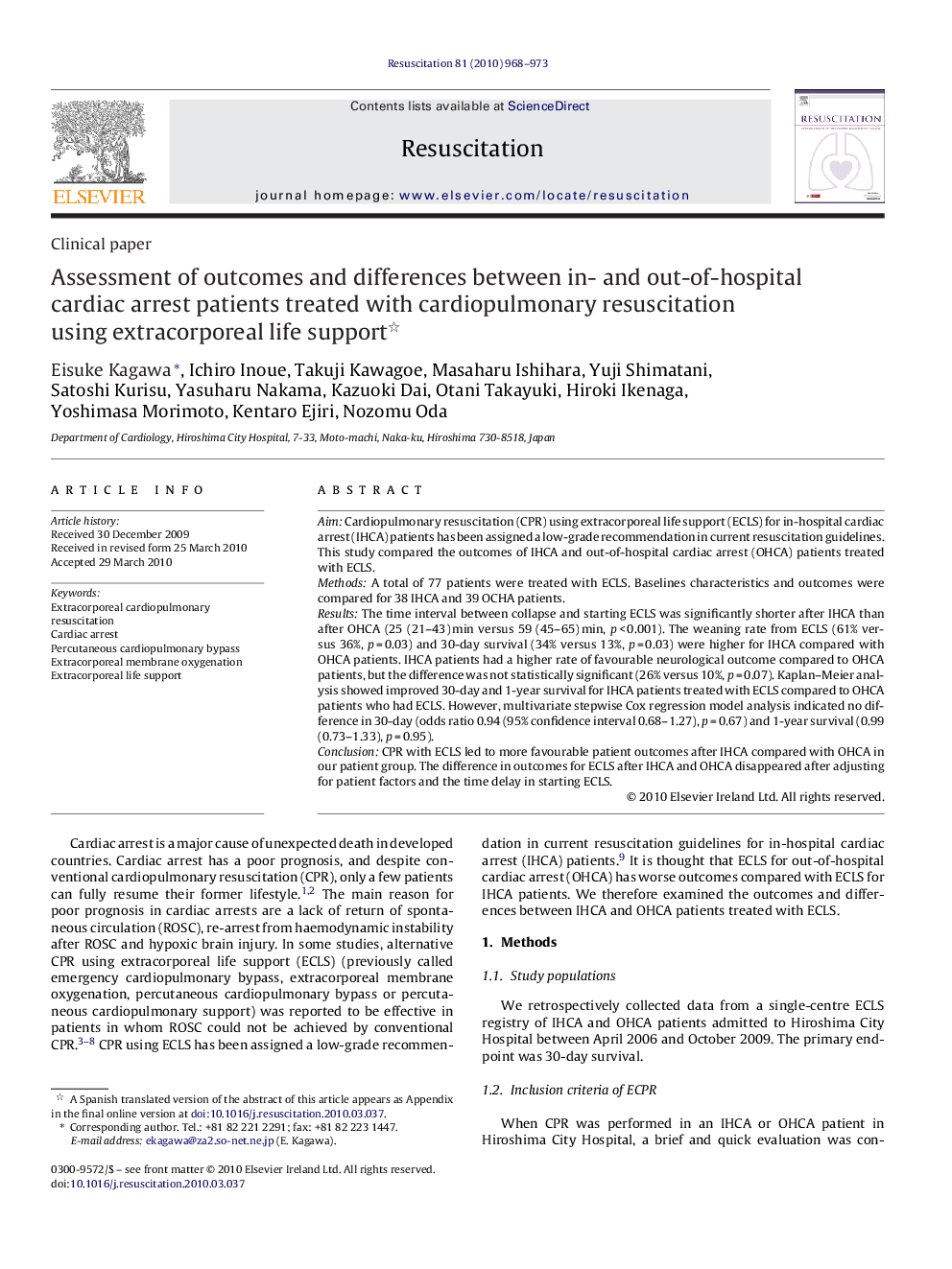 Assessment of outcomes and differences between in- and out-of-hospital cardiac arrest patients treated with cardiopulmonary resuscitation using extracorporeal life support 