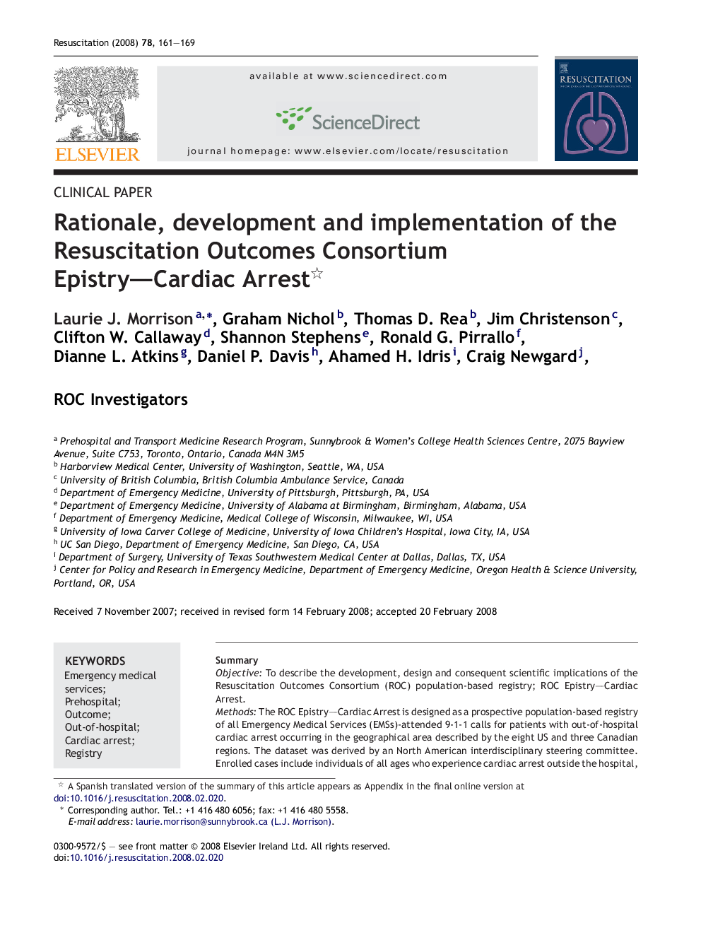 Rationale, development and implementation of the Resuscitation Outcomes Consortium Epistry—Cardiac Arrest 