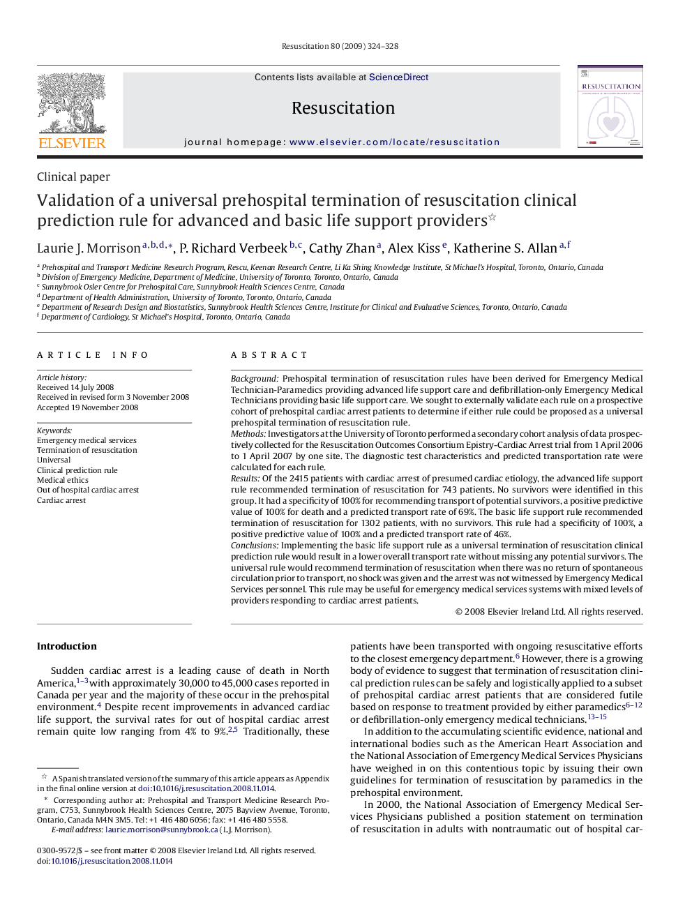 Validation of a universal prehospital termination of resuscitation clinical prediction rule for advanced and basic life support providers 