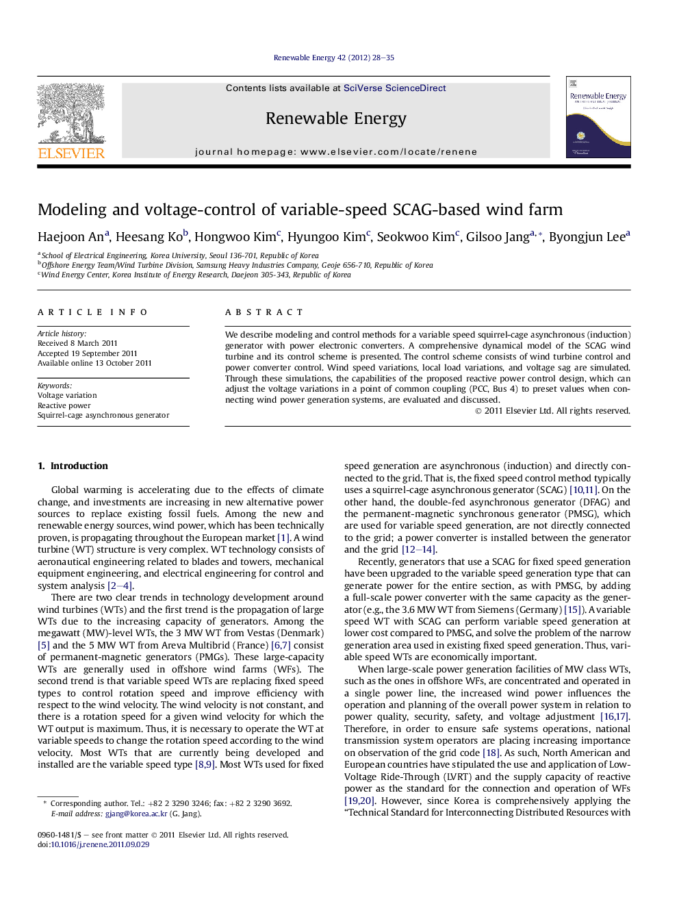 Modeling and voltage-control of variable-speed SCAG-based wind farm