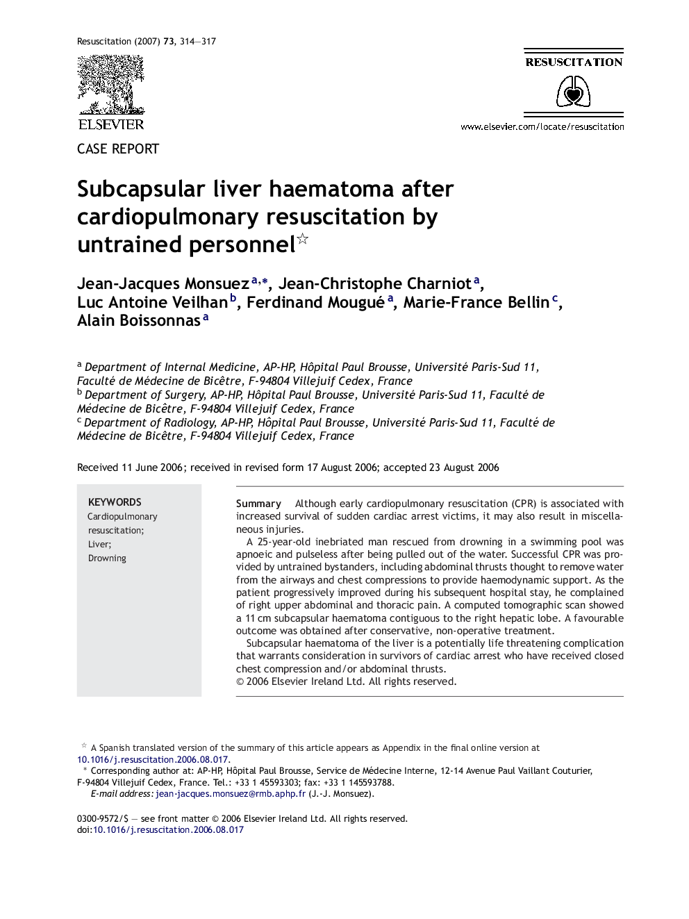 Subcapsular liver haematoma after cardiopulmonary resuscitation by untrained personnel 