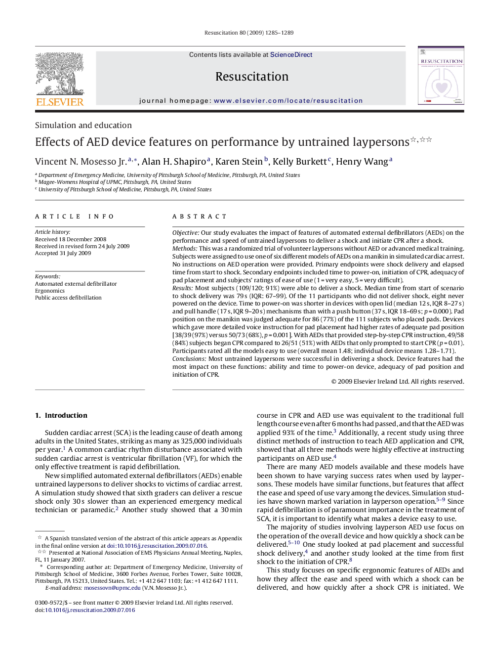 Effects of AED device features on performance by untrained laypersons 